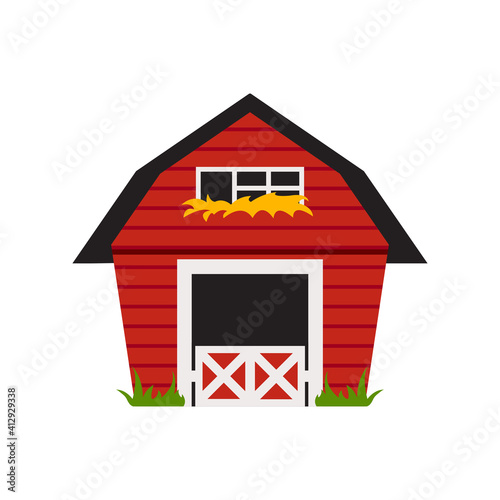 Illustration of a red barn house on a white background