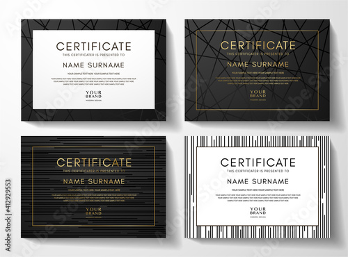 Modern black certificate frame design set with luxury line pattern. Creative premium background for diploma template, business poster, formal invitation