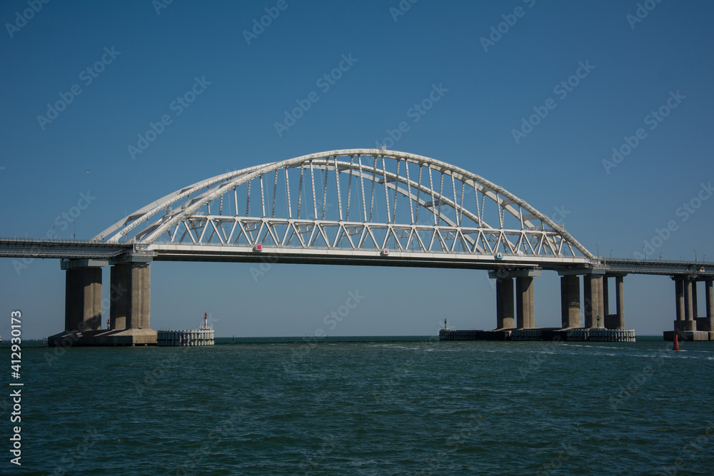Crimean bridge across the Kerch Strait on a clear day