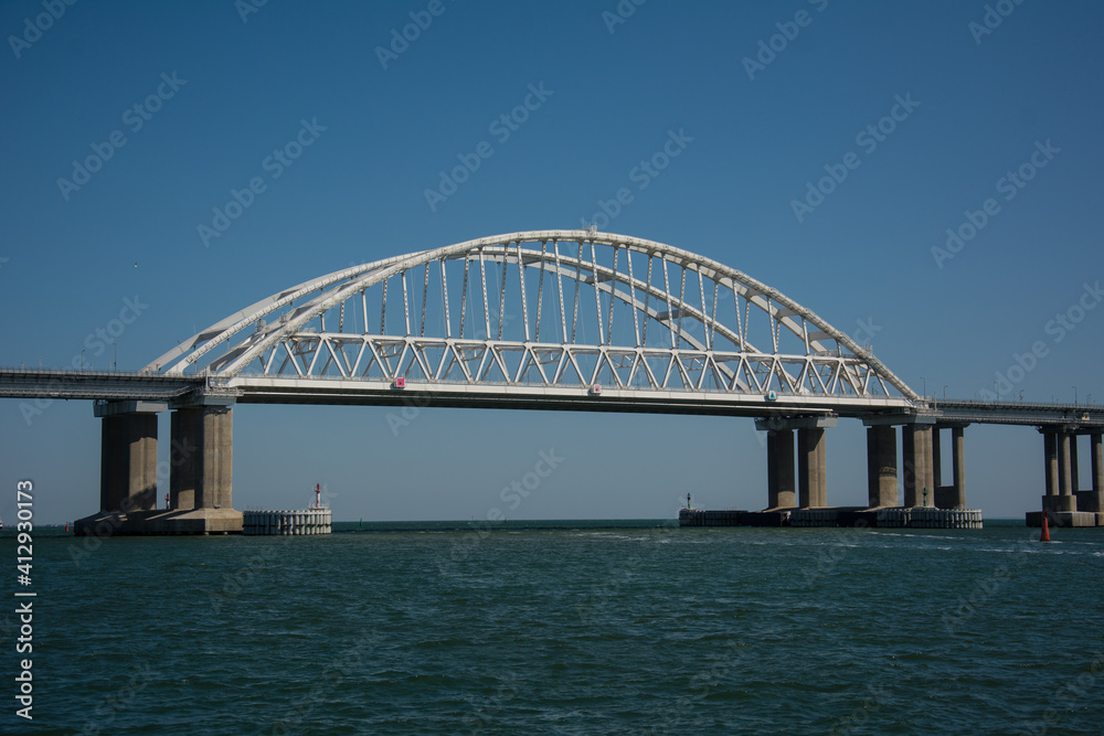 Crimean bridge across the Kerch Strait on a clear day Crimean bridge across the Kerch Strait on a clear day