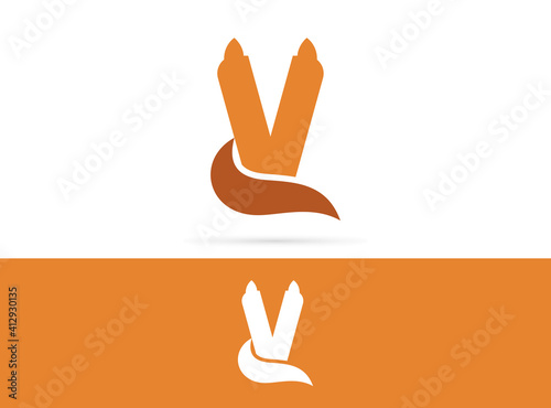 Letter V cat logo design. Vector combination of animals and letter