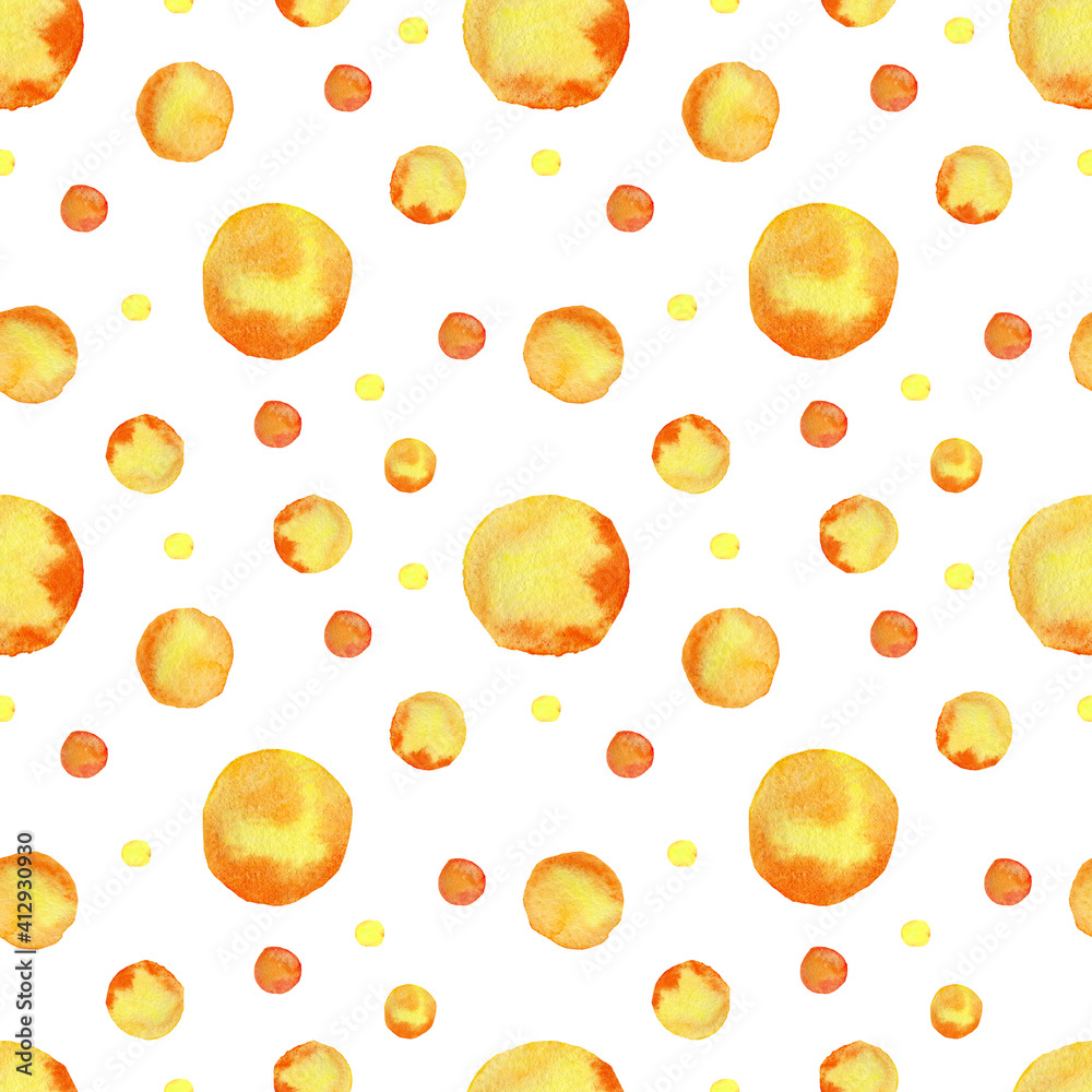 Abstract patterns, yellow round elements and dots. Seamless pattern with hand draen watercolor illustration. Round shapes for design background, template, cover, wallpaper, packaging, wrapper. Abstract patterns, yellow round elements and dots. Seamless pattern with hand draen watercolor illustration. Round shapes for design background, template, cover, wallpaper, packaging, wrapper.