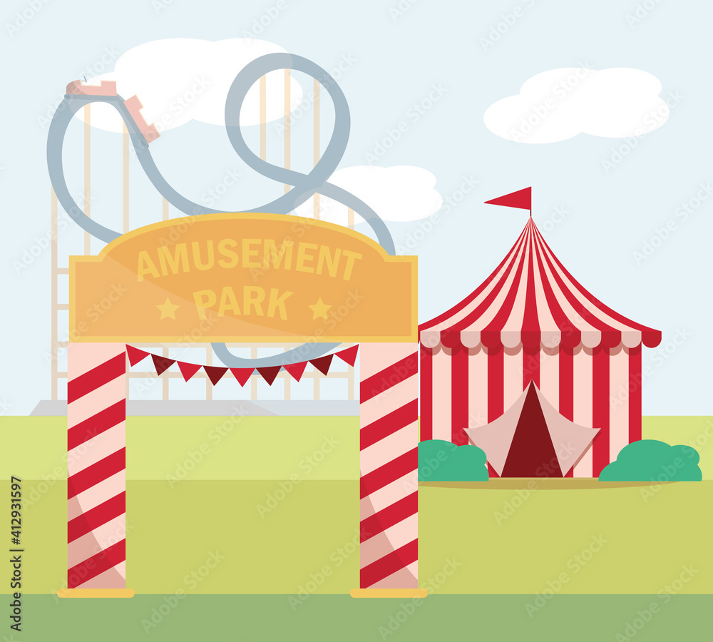 entrance tent amusement park carnival flat design