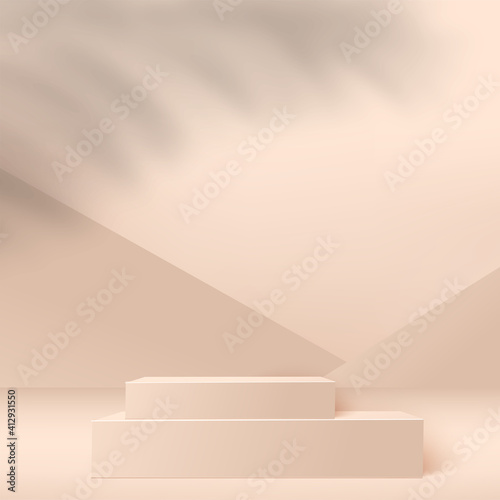 Abstract background with pink geometric 3d podiums. Vector illustration.