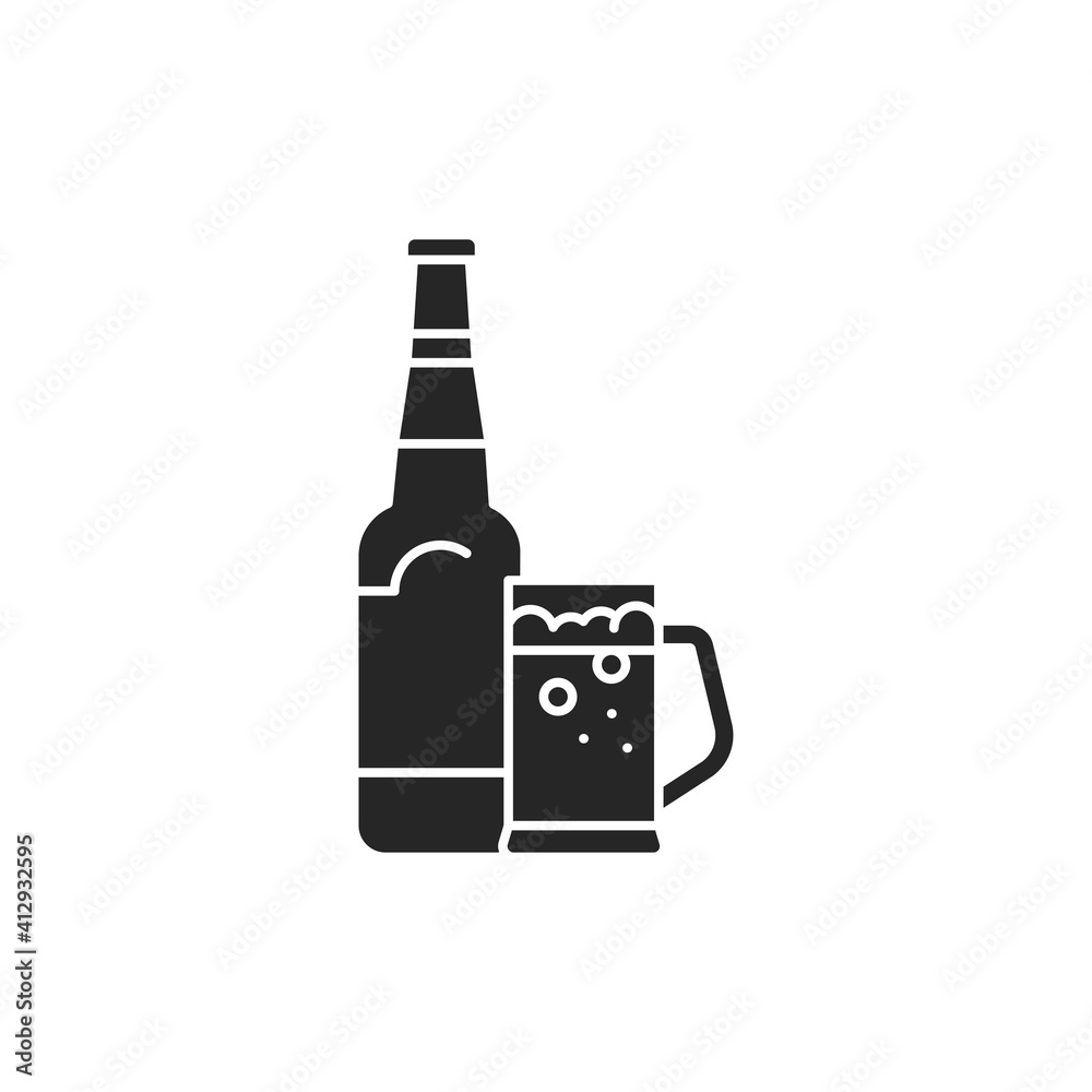 Beer bottle and glass color line icon. Alcoholic beverages. Beer bottle and glass color line icon. Alcoholic beverages.