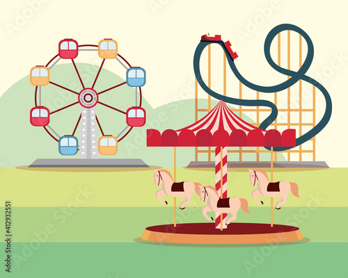 amusement park carnival ferris wheel roller coaster and carousel