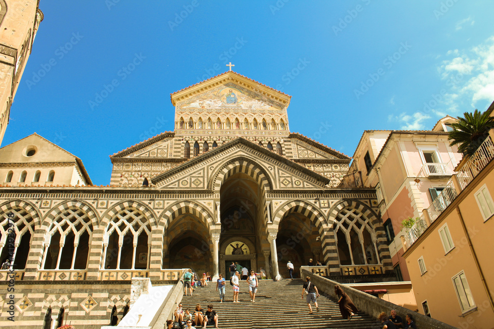 Closeup on the cathedral on the sunny day. Amalfi. Italy.