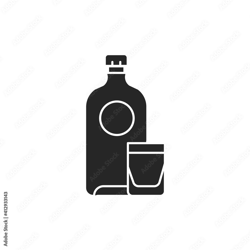Moonshine bottle and glass color line icon. Alcoholic beverages. Moonshine bottle and glass color line icon. Alcoholic beverages.