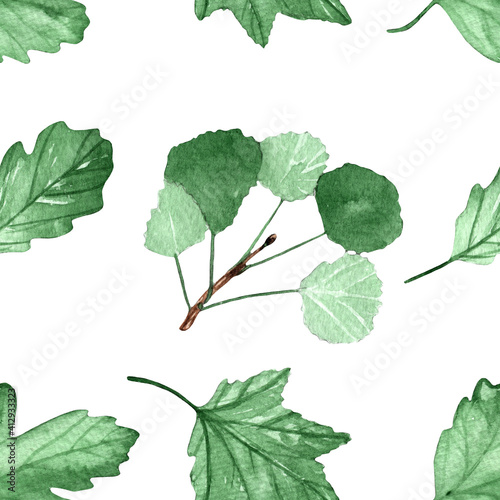 Leaves.Pattern of leaves.Watercolor hand painted illustration on white background.
