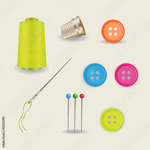 Sewing accessories isolated on white background
