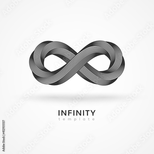 Infinity symbol isolated on white background. Vector illustration. Endless black geometric loop, 8 icon logo, minimal design template. Eight shape in trendy retro 3d graphic style