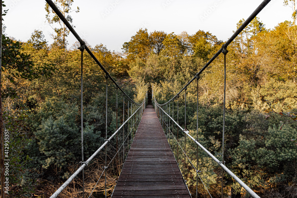 Fototapeta premium Walk through the suspension bridge of calvelo and its surroundings in pontevedra.
