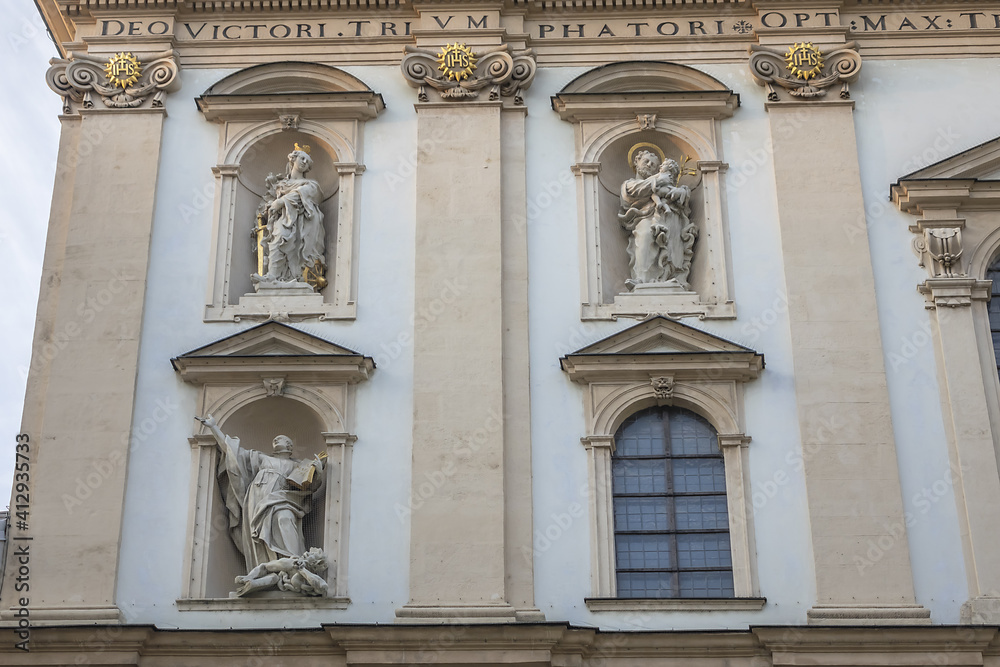 Baroque Jesuit Church (Jesuitenkirche, 1627), also known as University Church (Universitatskirche) - two-floor, double-tower church in Vienna. Austria.
