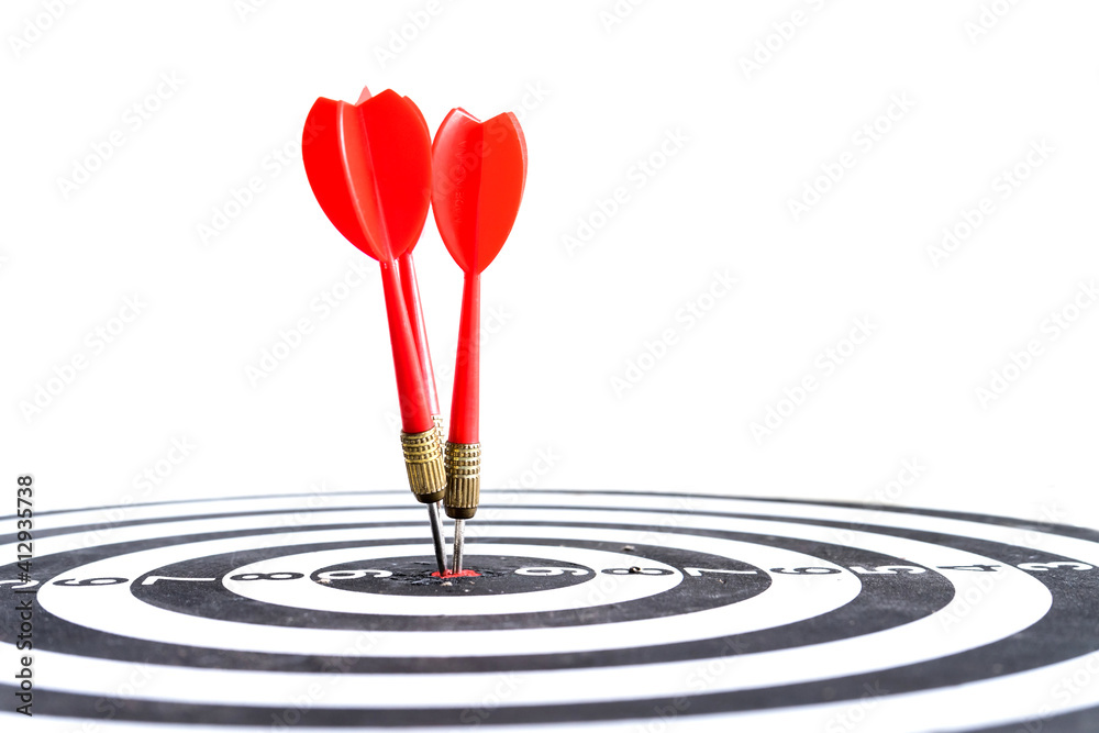 Target hit in the center by arrows. Success goals Targeting the business concept. Target and goal as concept. isolated on white background. Target hit in the center by arrows. Success goals Targeting the business concept. Target and goal as concept. isolated on white background.