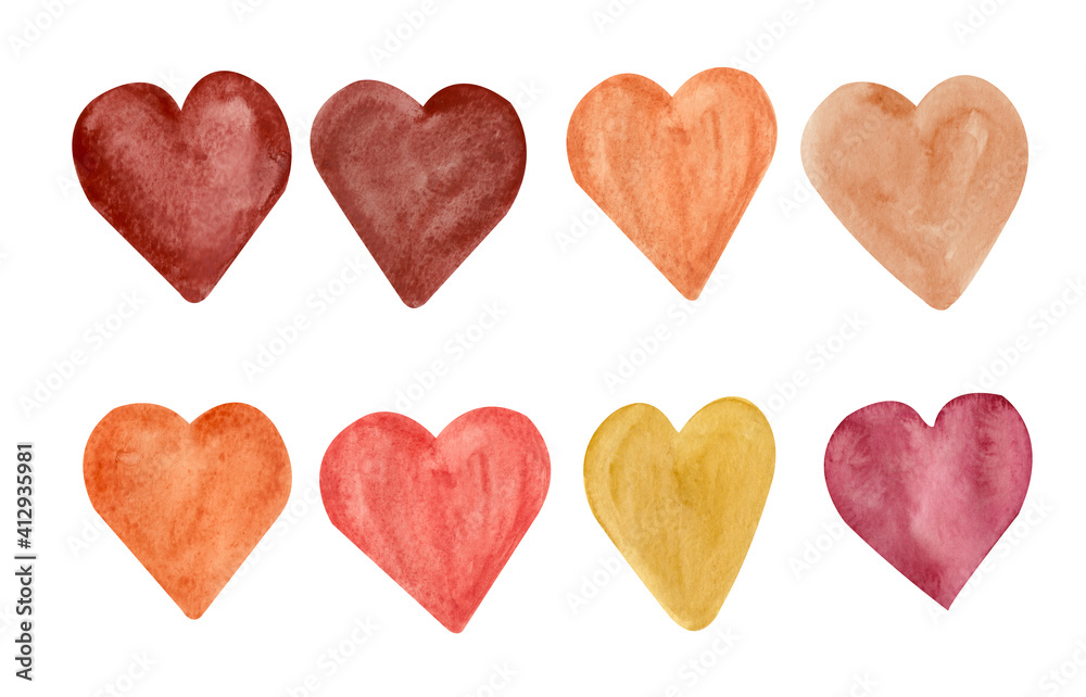 Watercolor Hearts Isolated on White Background. Heart clipart.