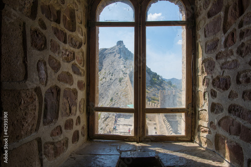 The Genoese fortress in the city of Sudak  Crimea view from the castle window