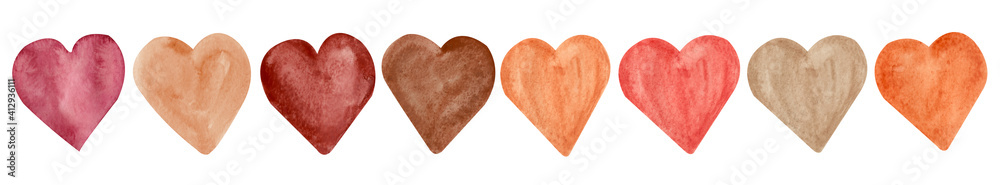 Watercolor Hearts Isolated on White Background. Heart clipart Stock ...