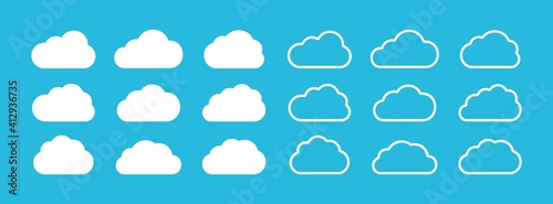 Set of cloud icons in flat and line style. Concept design elements. Vector cloud symbols collection for use as logo or simple icon.