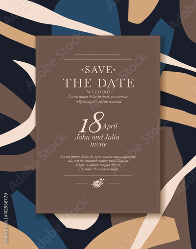 Save the date. An invitation to a wedding celebration. A template for placing your information and text.