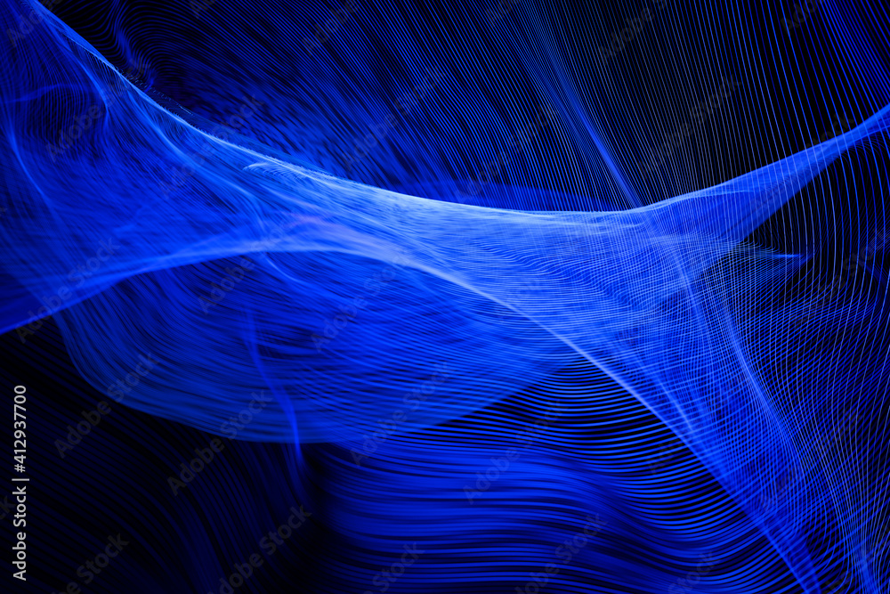 Beautiful abstract wavy curves, dark blue digital technology background, selective focus, corporate concept Beautiful abstract wavy curves, dark blue digital technology background, selective focus, corporate concept