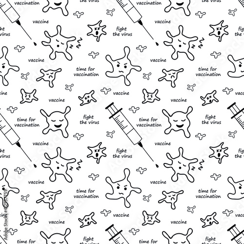 Vector pattern with viruses and vaccine to motivate people to get vaccinated and fight the virus