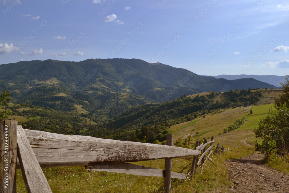 panorama of the summer Carpathian mountains in the clouds