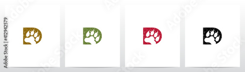Paw Print With Claws On Letter Logo Design D
