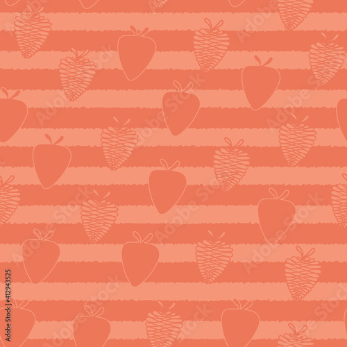 Vector Fruit Red Strawberries on Red Stripes Seamless Repeat Pattern. Background for textiles, cards, manufacturing, wallpapers, print, gift wrap and scrapbooking.