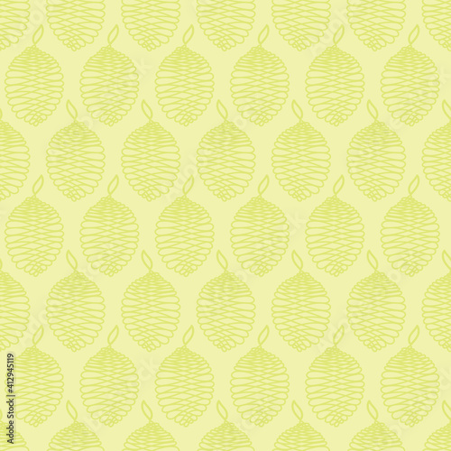 Vector Fruit Yellow Lemons Outlines on Yellow Seamless Repeat Pattern. Background for textiles, cards, manufacturing, wallpapers, print, gift wrap and scrapbooking.