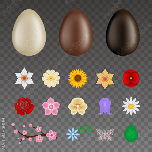 decorated chcocolate eggs maker set of empty chocolate eggs and floral decorations 