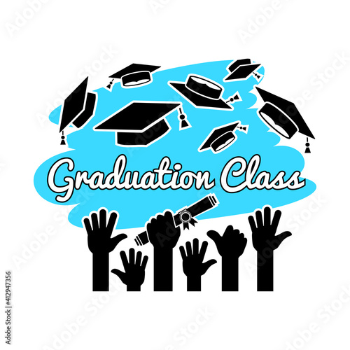 Graduation celebration concept. Graduates throw up their hats. Vector