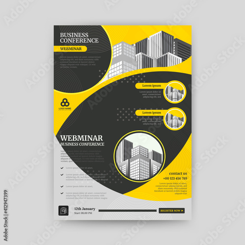 Webinar flyer template with yellow and black color, size a4. Vector