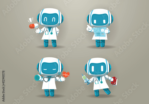 medic robot doctor mascot character set