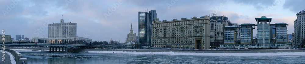 Russian Government House and Smolenskaya Embankment on a winter evening Russian Government House and Smolenskaya Embankment on a winter evening