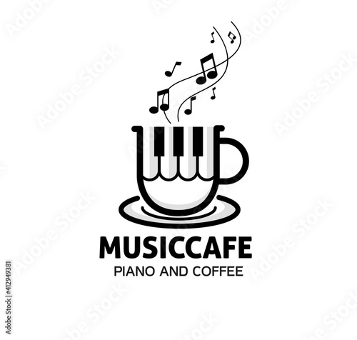 Photography Coffee Music Cup logo design inspiration, piano and coffee vector, Technology an