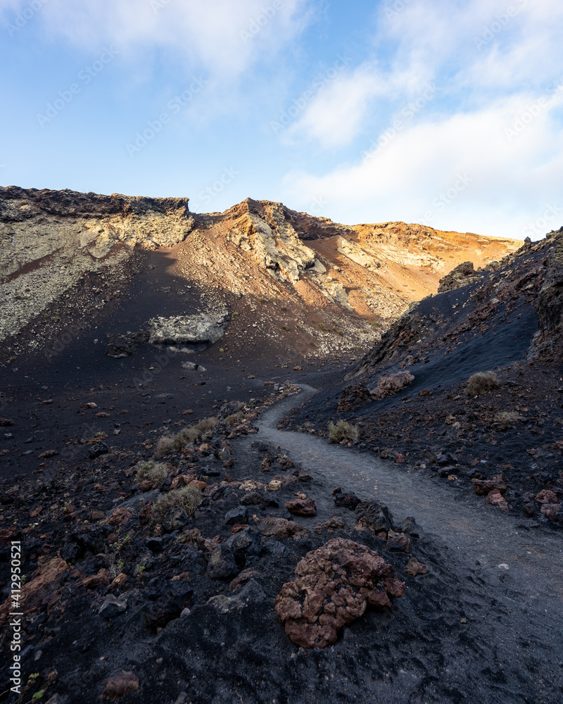 Crater hike in Volcano Caldera De Los Cuervos on Lanzarote