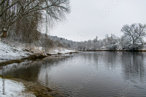 Raudondvaris - 09 January 2021: River Nevezis near Raudondvaris. 