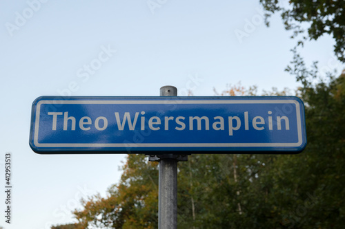 Street Sign Theo Wiersmaplein At Bilthoven The Netherlands 22-10-2020
