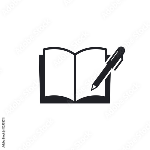 Copybook with pen icon. Vector isolated illustration. Notes concept
