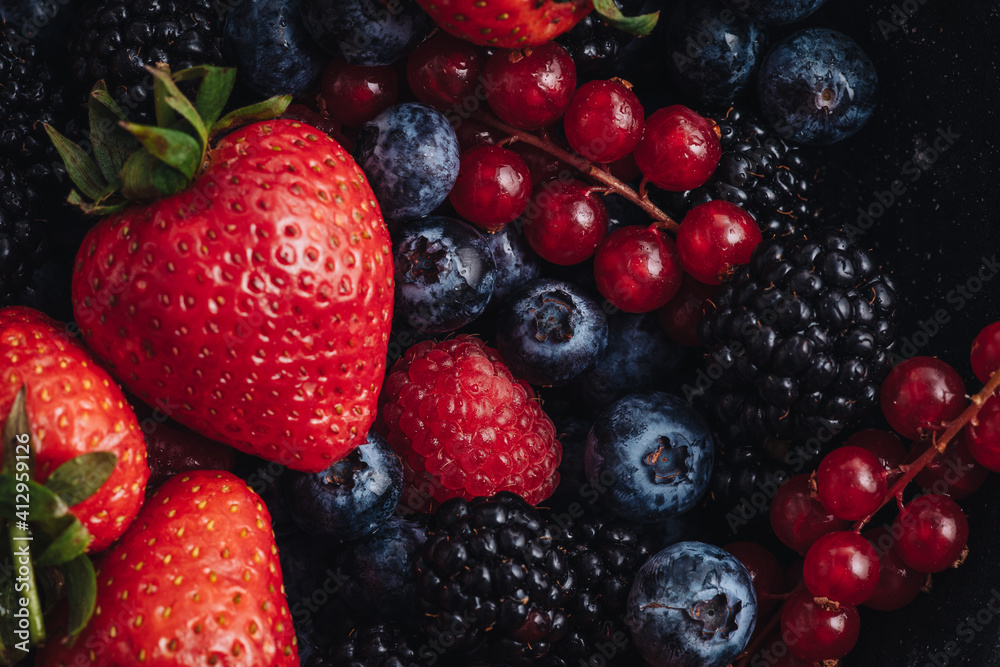 Mix of fresh raw berries fruits for healthy eating