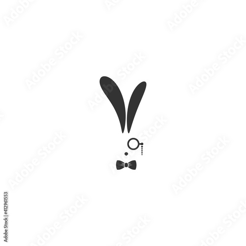 black rabbit avatar with lorgnette glasses and gentleman bow tie isolated on white.
