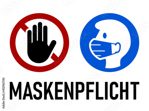 Maskenpflicht ("Face Mask Required" in German) Warning Sign. Vector Image.