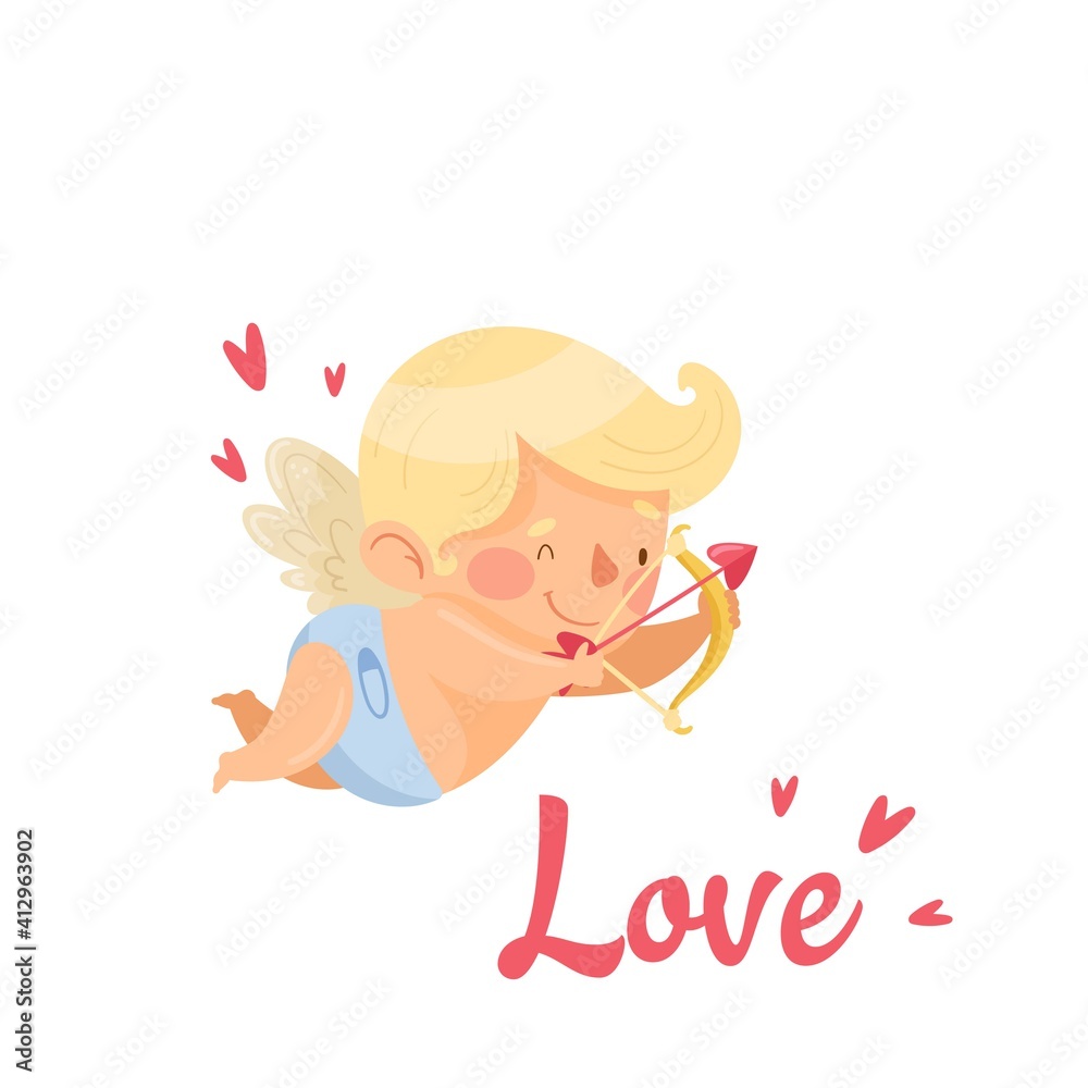 Cute little angel boy with letteiring. Valentines Day card. Vector illustration Cute little angel boy with letteiring. Valentines Day card. Vector illustration