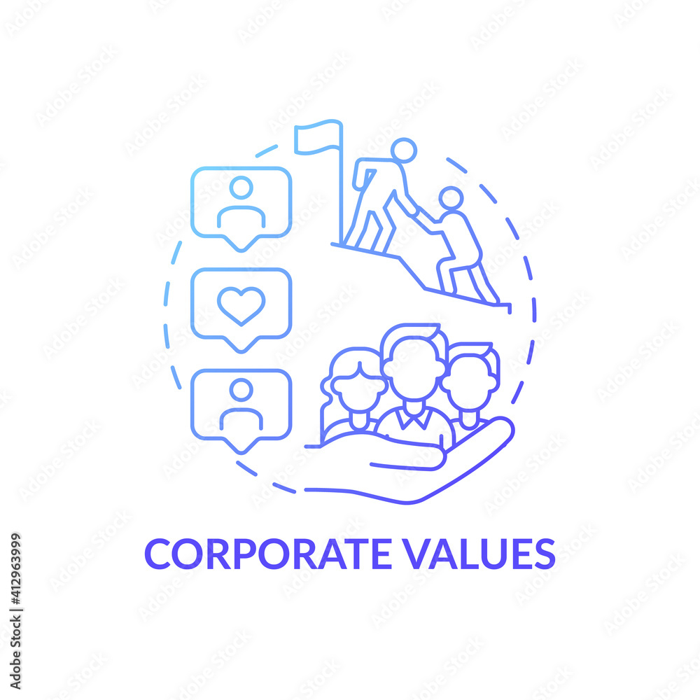 Company values concept icon. State and well-being of organization in future idea thin line illustration. Business strategy. Vector isolated outline RGB color drawing