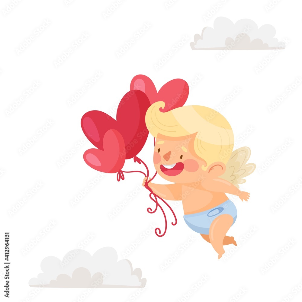 Cute little angel boy in the cloud. Valentines Day card. Vector illustration Cute little angel boy in the cloud. Valentines Day card. Vector illustration