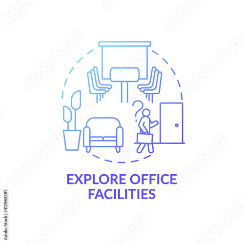 Conditions of work in company concept icon. Probation and trial period. Exploring office facilities idea thin line illustration. Vector isolated outline RGB color drawing