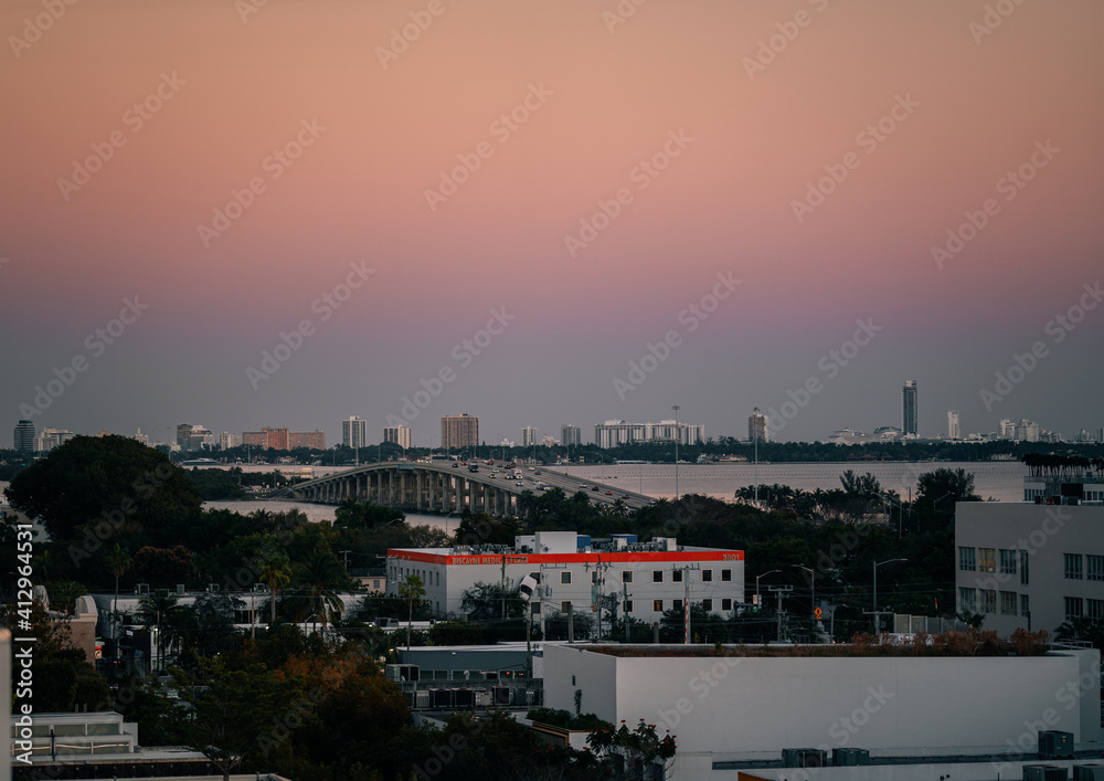 panorama miami florida business houses bridge traffic skyline sea buildings palms 
