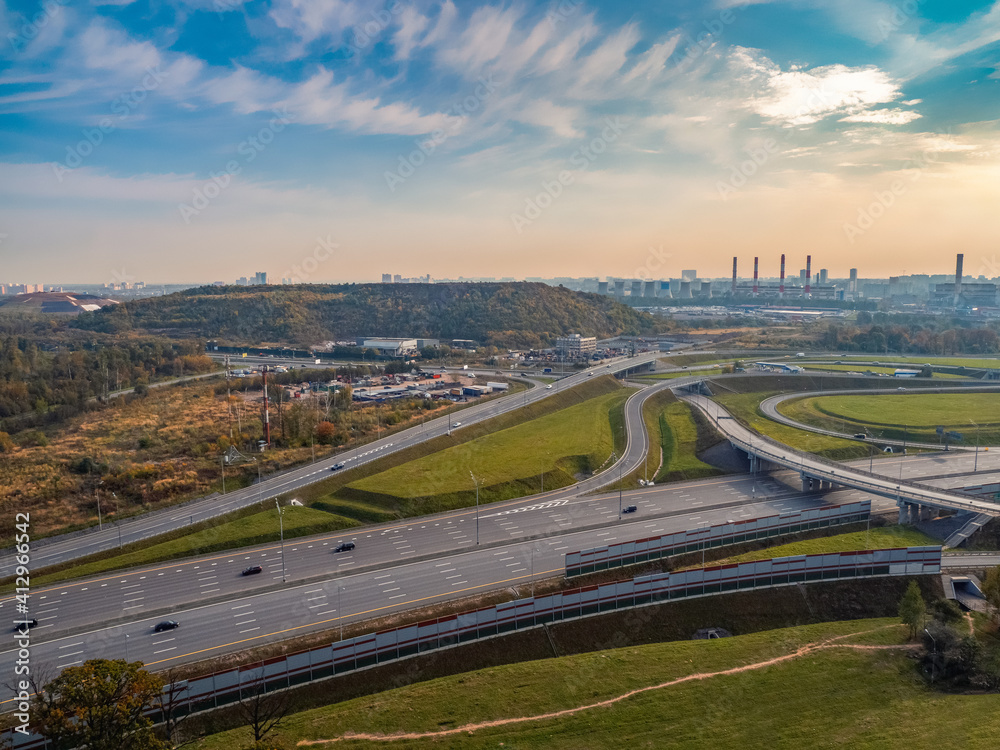 Fototapeta premium A road junction in an industrial area of a modern metropolis.