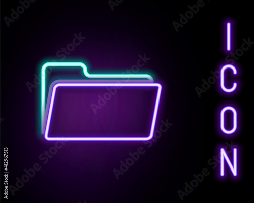 Glowing neon line Folder icon isolated on black background. Colorful outline concept. Vector.
