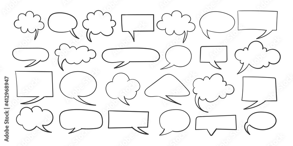 Speech bubble signs. Hand drawn Icons. Collection of empty speech bubbles. Comic speech bubble. Retro empty comic bubble. Vector illustration Speech bubble signs. Hand drawn Icons. Collection of empty speech bubbles. Comic speech bubble. Retro empty comic bubble. Vector illustration